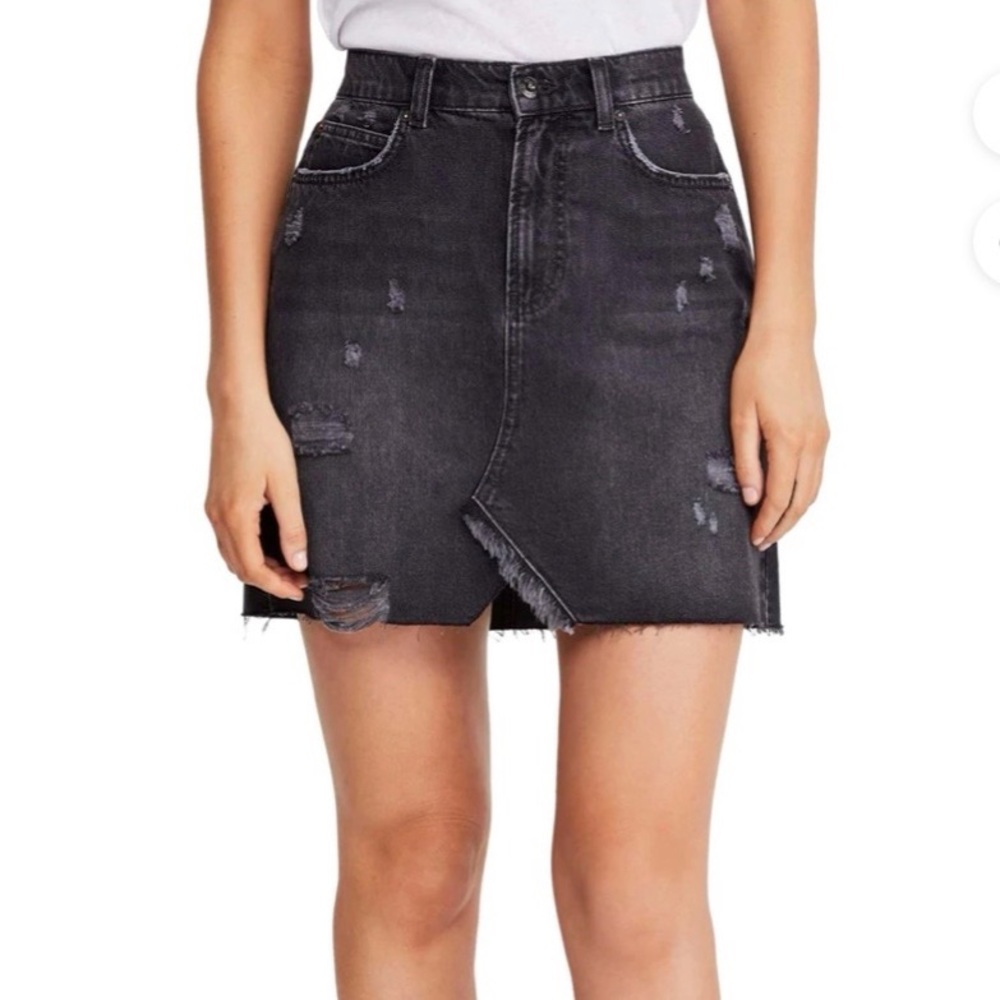 We the Free by Free People Black distressed Denim Skirt